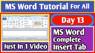 MS Word Insert Tab In Hindi Complete  Day 13  MS Word Tutorial For Beginners [upl. by Nereil]