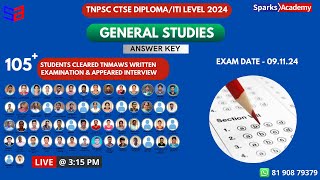 TNPSC CTSE DIPLOMAITI LEVEL EXAM GS TENTATIVE ANSWER KEY Sparks Academy [upl. by Hallie]