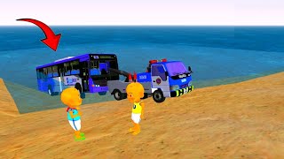 Upin dan Ipin Tugas Polisi Evakuasi Mobil Bus Oleng Hampir Tenggelam di Laut 😱 DIPSY TV [upl. by Guntar]