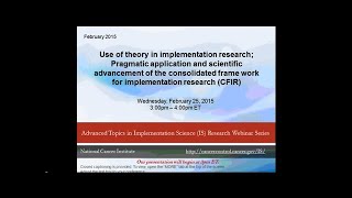 Use of Theory in Implementation Research Consolidated Framework for Implementation Research CFIR [upl. by Yedorb]