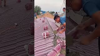 Laying process of red glazed roof tiles in farmhouse [upl. by Ecenaj]