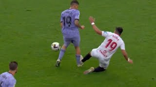 Marcos Acuna red card 😲 a horrible tackle on Ceballos 😲 Entrada criminosa de Acuña 😱 Sevilla vs real [upl. by Remos]