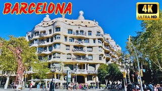 4K🇪🇸 BARCELONA  Walking tour Passeig De Gracia Casa Mila Sant Pau Art Nouveau Site 😍 [upl. by Inej]