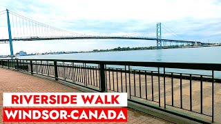 🚶🇨🇦Riverside Walking along Detroit River  Windsor Ontario Canada [upl. by Cooe]