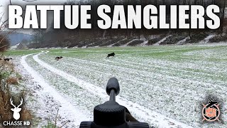 CHASSE AUX SANGLIERS SOUS LA NEIGE  4 SANGLIERS AU BOUT DE LA CARABINE [upl. by Paulson195]