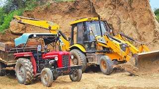 Jcb 3DX Backhoe Machine Loading Mud Into Massey and Eicher Tractors Videos for Kids  Tractors Video [upl. by Iht82]