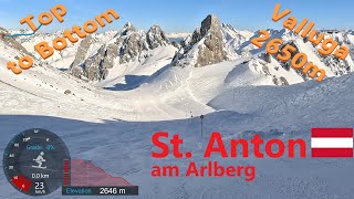 4K Skiing St Anton am Arlberg Valluga I 2650m Full Top to Bottom Back to Stuben GoPro HERO11 [upl. by Dwaine158]