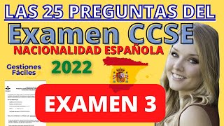 🚀😜CCSE EXAMEN 3 25 Preguntas 🟢 Conseguir la Nacionalidad Española Preguntas 2022 etoro [upl. by Darcy]