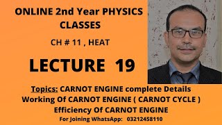 Online Physics 2nd Year CH  11 Lecture 19 Complete Working Of CARNOT ENGINE And Its Efficiency [upl. by Nahshunn]