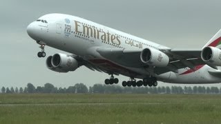 A380 Emirates Airbus A380800 A6EDJ takeoff from Schiphol Amsterdam RWY 36L Polderbaan [upl. by Johnstone]