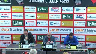 46ersTV Pressekonferenz JobStairs GIESSEN 46ers vs PS Karlsruhe Lions [upl. by Kcirdneked]