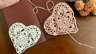 Crochet Granny Square Motif Heart Tutorial Pattern Easy [upl. by Asiral]