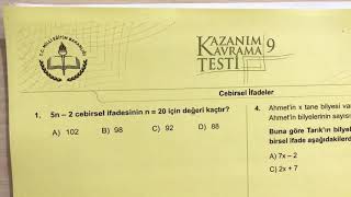 6Sınıf Cebirsel İfadeler Soru Çözümü MEB Kazanım Kavrama Testi [upl. by Noxin]