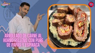 Arrollado de carne al horno relleno con pure de papas y espinaca  EscuelaDeCocina [upl. by Eimorej]