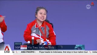 Paralympics Singapores Jeralyn Tan settles for boccia silver after narrow loss [upl. by Pernell]