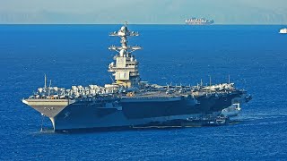 USS Gerald R Ford CVN78 supercarrier in Athens  July 2023 [upl. by Meenen]