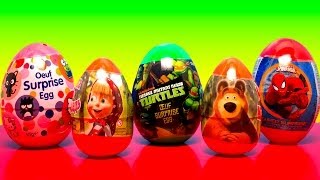 5 SUPER Surprise Eggs SPIDERMAN Nickelodeon TURTLES HELLO KITTY Masha i MedvedМаша ЧеловекПаук [upl. by Aihsinat]