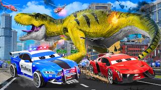 Dinosaur Attack on Cars Giant TRex Destroys City  Monster Trucks Police Cars Rescue Compilation [upl. by Far]