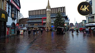 Leicester JANUARY 2023 City Walking Tour During A Rainy Day 4K UHD [upl. by Karole238]