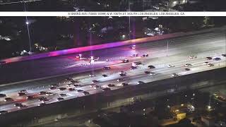 Watch Live Helicopter emergency landing shuts down southbound 110 Freeway in South LA [upl. by Nitaj]