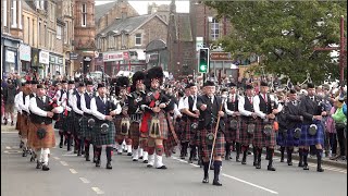 Chieftain leads the massed Pipes and Drums parade to 2024 Crieff Highland Gathering in Scotland [upl. by Pulchia401]