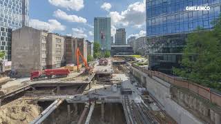 Budowa podziemia The Bridge w centrum Warszawy â€“ timelapse [upl. by Kora]