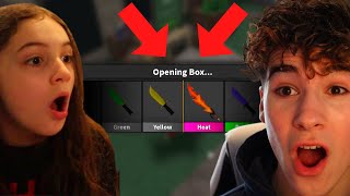 Little sister unboxes 100 BOXES in Murder Mystery 2 [upl. by Flodnar899]