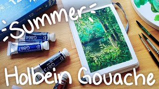 Trying the Holbein summer gouache paint set  Swatching painting process and review [upl. by Anuqahs]