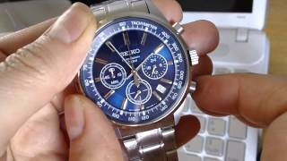 REVIEW BRAND NEW TACHYMETER CHRONOGRAPH SEIKO SSB039P1 BLUE DIAL MENS WATCH [upl. by Einatirb]