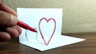 how to draw 3D floating heart on paper for beginners [upl. by Sualkcin]