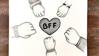 Besties girls drawingHow to draw so easy hands BFF girlsmeilleures amiesأفضل أصدقاء الفتاة [upl. by Anaejer384]