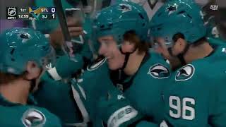 Macklin Celebrini’s First NHL Goal  Sharks vs Blues  Oct 10 2024 [upl. by Galatea]