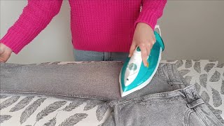 Ironing and folding ASMR jeans tshirt and kitchen towel [upl. by Akeemaj]