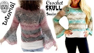 Crochet skull sweater with Bell sleeves Part 1 [upl. by Perot]