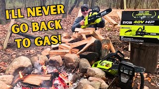 My First Battery Powered Chainsaw  Ryobi Chainsaw Review [upl. by Cl]