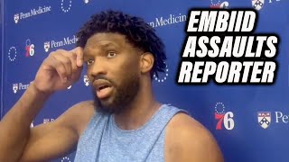 Joel Embiid ASSAULTS amp SHOVES Reporter In Locker Room After 76ers Loss [upl. by Nohtiek]