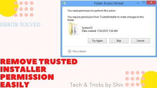 How to solve TrustedInstaller Permission Error in Windows 10 [upl. by Terag]