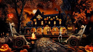 Cozy Autumn Porch Halloween Ambience 🍂 with Spooky Halloween Background Music 🎃 [upl. by Meta]