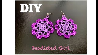 Beaded Flower Earrings  Huichol beaded earrings  Purple Flower [upl. by Annahpos]