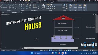 how to make front elevation house in AutoCAD autocadcivil3d [upl. by Gould]