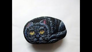 COMO PINTAR UN GATO NEGRO PASO A PASO SOBRE PIEDRA PARTE 2 by Pedreta de Riu [upl. by Llednar]