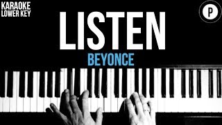 Beyonce  Listen Karaoke SLOWER Acoustic Piano Instrumental Cover Lyrics LOWER KEY [upl. by Annaear]