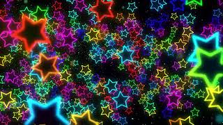 ESTRELAS COLORIDAS BRILHANTES  Bright colorful neon stars flying in a black background [upl. by Freeman619]