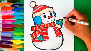 COMO DIBUJAR UN MUÑECO DE NIEVE CON OREJERAS PARA EL FRIO  How to Draw a Cute Snow Man 3 [upl. by Gladys]