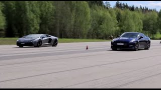 50fps Nissan GTR 550 HP vs Lamborghini LP7004 Aventador GTBOARDcom Event May 2015 [upl. by Airtened695]