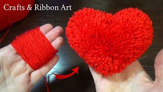 Super Easy Pom Pom Heart Making Idea with Fingers  Amazing Valentines Day Crafts DIY Yarn Heart [upl. by Lucas]