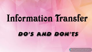 Information Transfer  Verbal to NonVerbal  Dos and Dont [upl. by Egiaf]