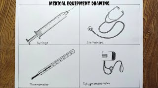 Medical equipment drawing Syringe stethoscope thermometer and sphygmomanometer drawing [upl. by Orazal]