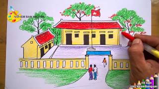 Vẽ tranh Ngôi trường của emHow to Draw My school [upl. by Yelekreb]