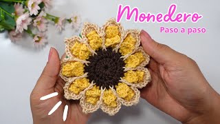 Fabulosa idea 🌻Monedero tejido a crochet con forma de girasol Paso a paso handmade crochet diy [upl. by Palocz]